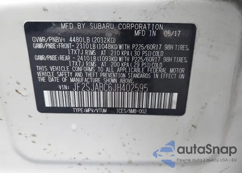 2018 Subaru Forester 2.5I z USA, uszkodzony, nr VIN JF2SJABC6JH402595